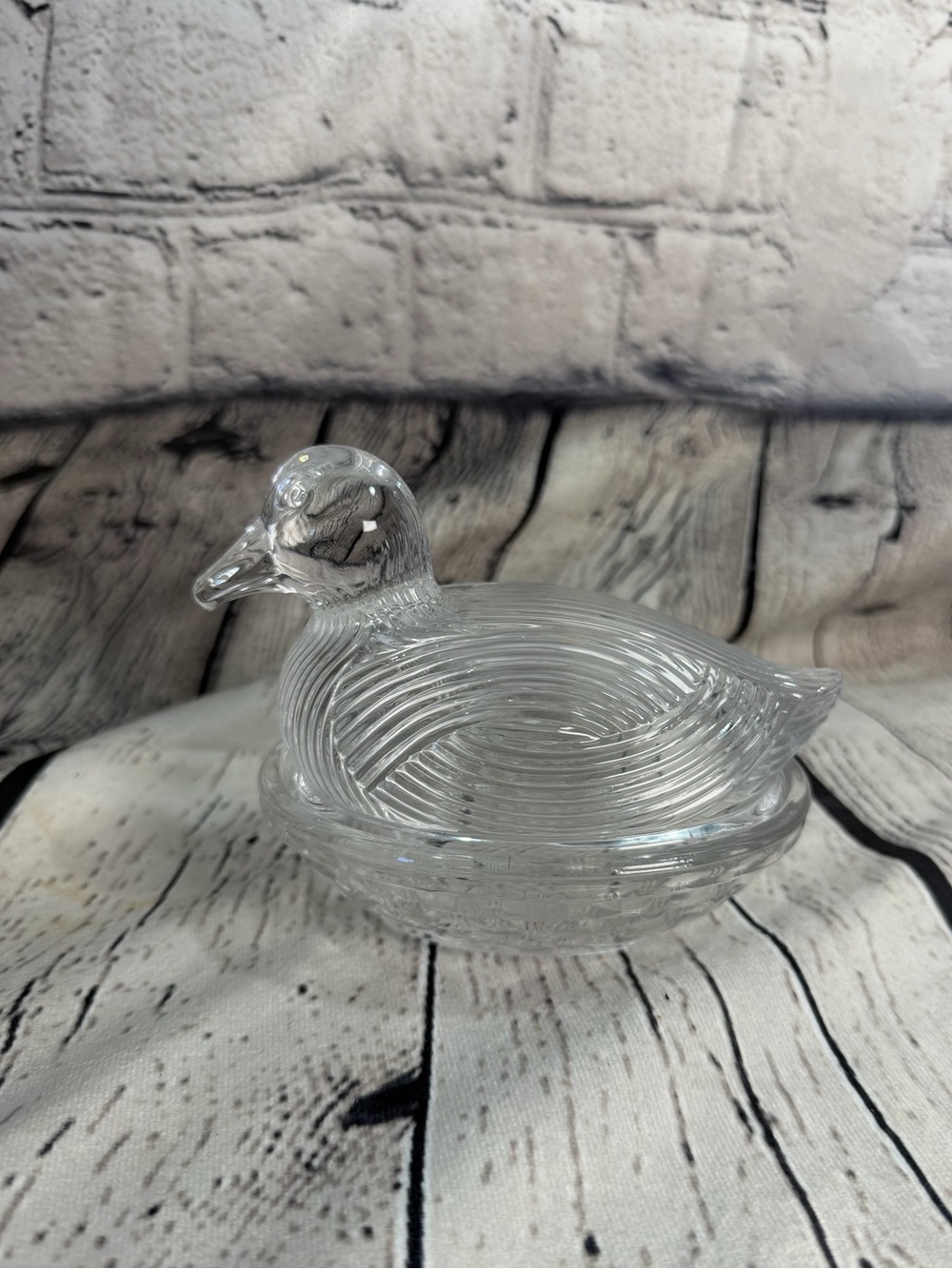 Clear Glass Duck Covered Dish - Decorative Trinket Bowl